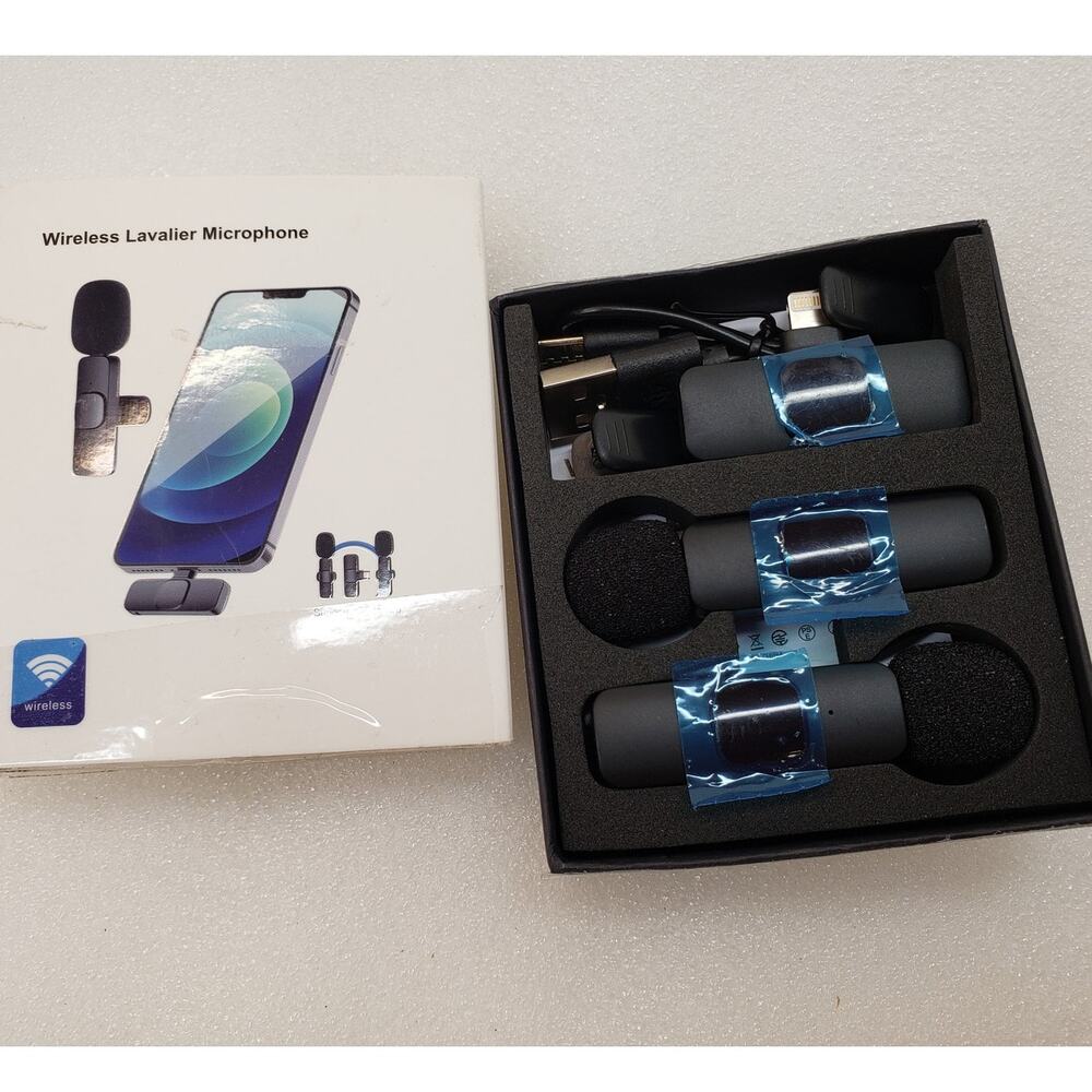 Dual Wireless Lavalier Microphone System with iOS Port Adapter
